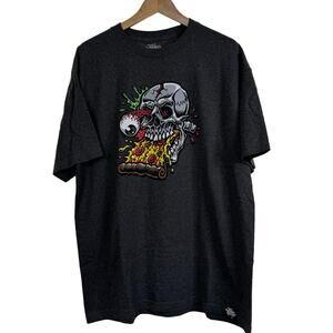 Jimbo Phillips Pizza Skull 100% Cotton Graphix Heather Gray Tee Size XL‎
